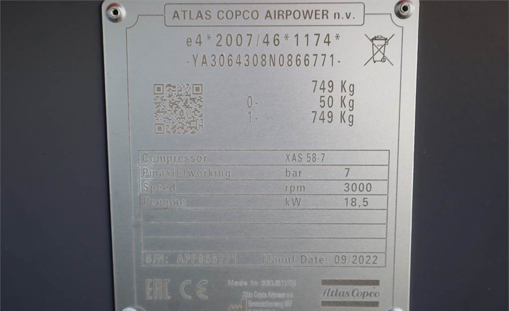 Õhukompressor Atlas Copco XAS 58-7 Valid inspection, *Guarantee! Diesel, Vol: pilt 7