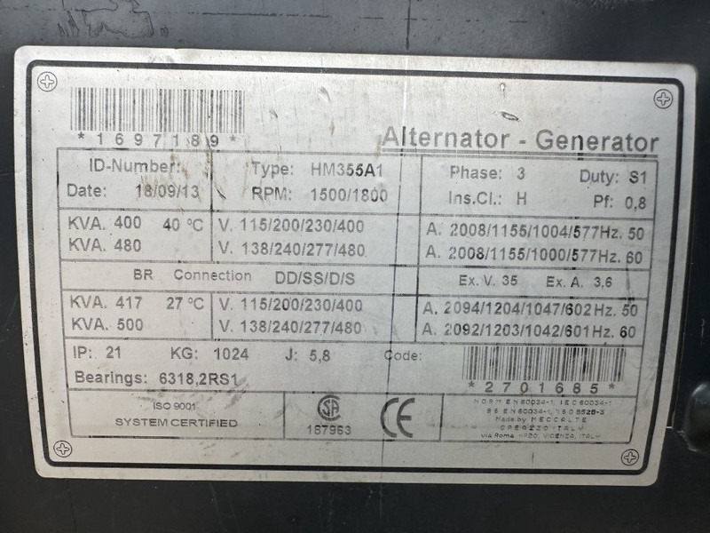 Generaatorikomplekt Doosan P158LE Himoinsa Mecc Alte Spa 400 kVA generatorset as New ! 127 hours !: pilt 9