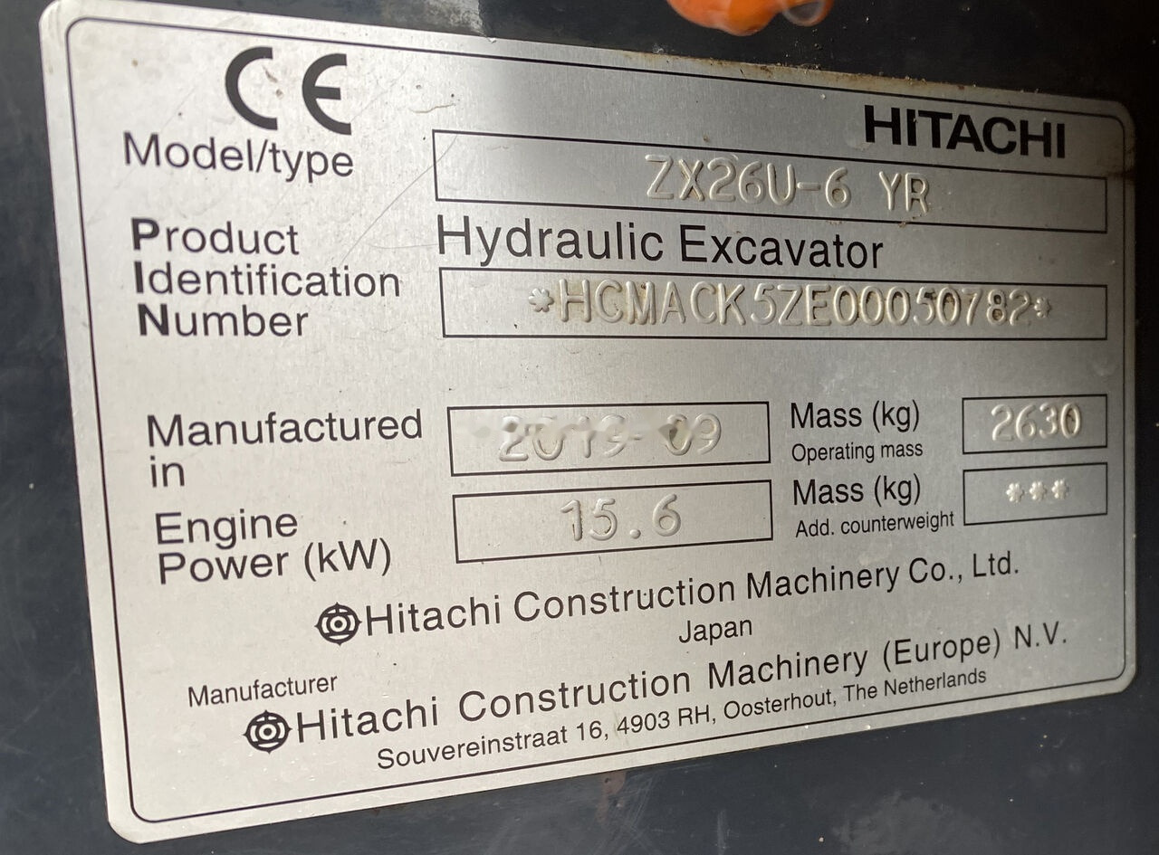 Miniekskavaator Hitachi ZX 26U-6YR Origine Française /Certificat CE: pilt 8
