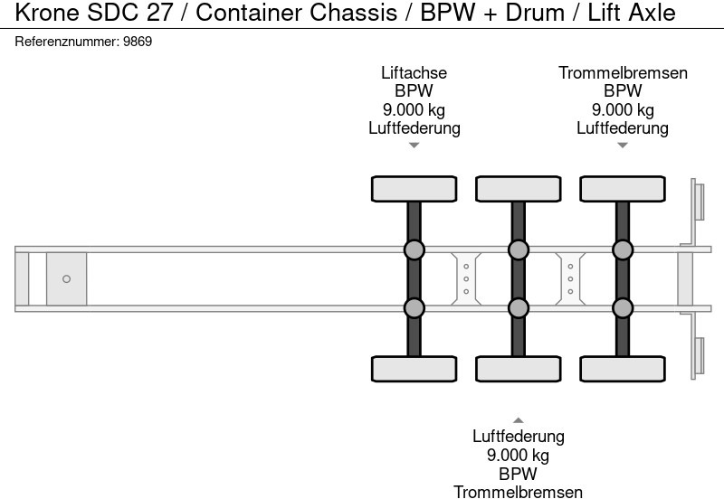 Konteinerveduk/ Tõstukiga poolhaagis Krone SDC 27 / Container Chassis / BPW + Drum / Lift Axle: pilt 11