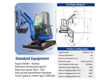 Uus Miniekskavaator LADYS DY25U Mini Excavator Kubota Euro 5/Epa Engine Mini Excavator For Sale: pilt 2