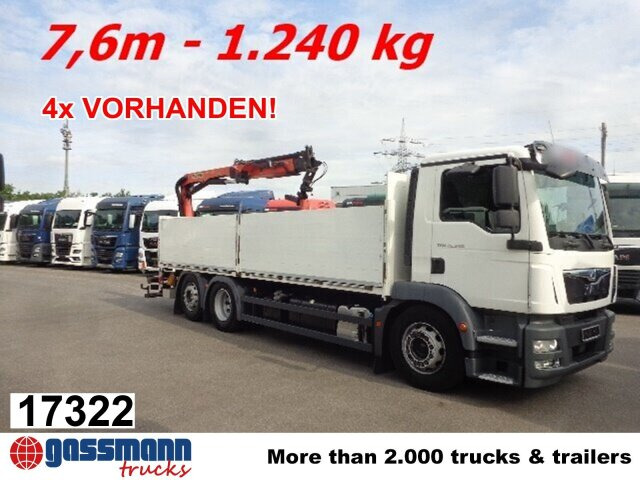 MAN TGM 26.340 6x2-4 LL,Lenk-Liftachse, Heckkran, - Madelveok/ Platvormveok, Kraanaga veoauto: pilt 1 MAN TGM 26.340 6x2-4 LL,Lenk-Liftachse, Heckkran, - Madelveok/ Platvormveok, Kraanaga veoauto: pilt 1