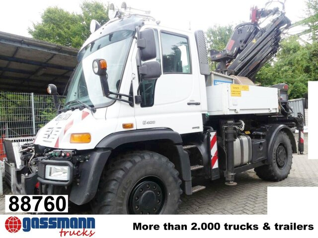 Unimog U400 4x4, Frontzapfwelle, Heckkran Hiab XS - Madelveok/ Platvormveok, Kraanaga veoauto: pilt 1 Unimog U400 4x4, Frontzapfwelle, Heckkran Hiab XS - Madelveok/ Platvormveok, Kraanaga veoauto: pilt 1