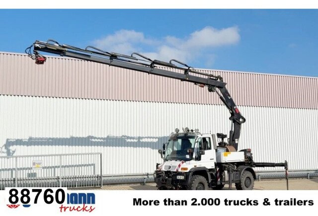 Unimog U400 4x4, Frontzapfwelle, Heckkran Hiab XS - Madelveok/ Platvormveok, Kraanaga veoauto: pilt 1 Unimog U400 4x4, Frontzapfwelle, Heckkran Hiab XS - Madelveok/ Platvormveok, Kraanaga veoauto: pilt 1