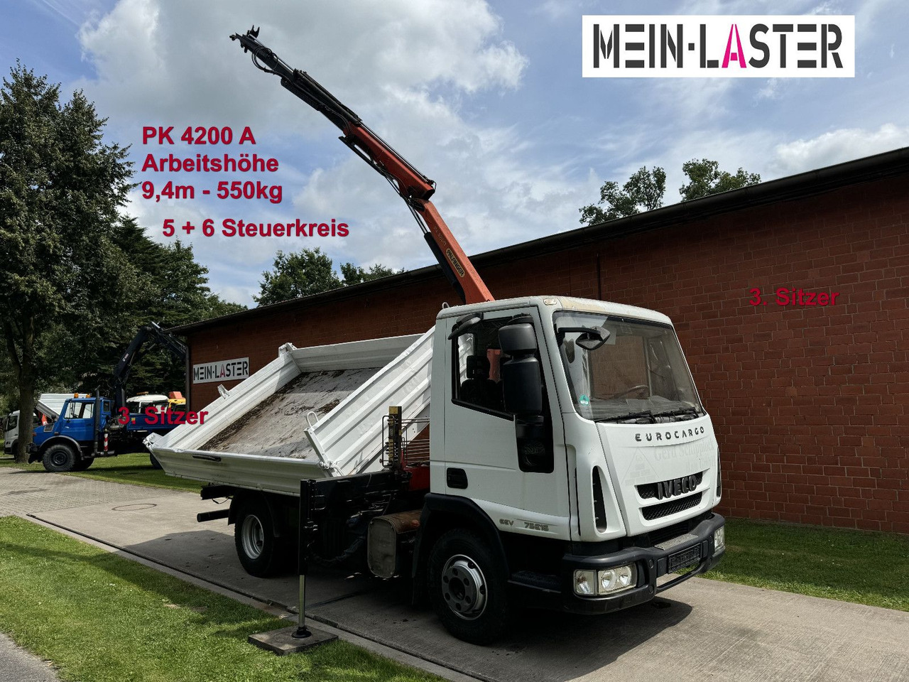 Iveco ML75E16 3 S-Kipper Kran PK 9,4m-550 kg Greifer - Tarbesõiduk kallur: pilt 1 Iveco ML75E16 3 S-Kipper Kran PK 9,4m-550 kg Greifer - Tarbesõiduk kallur: pilt 1
