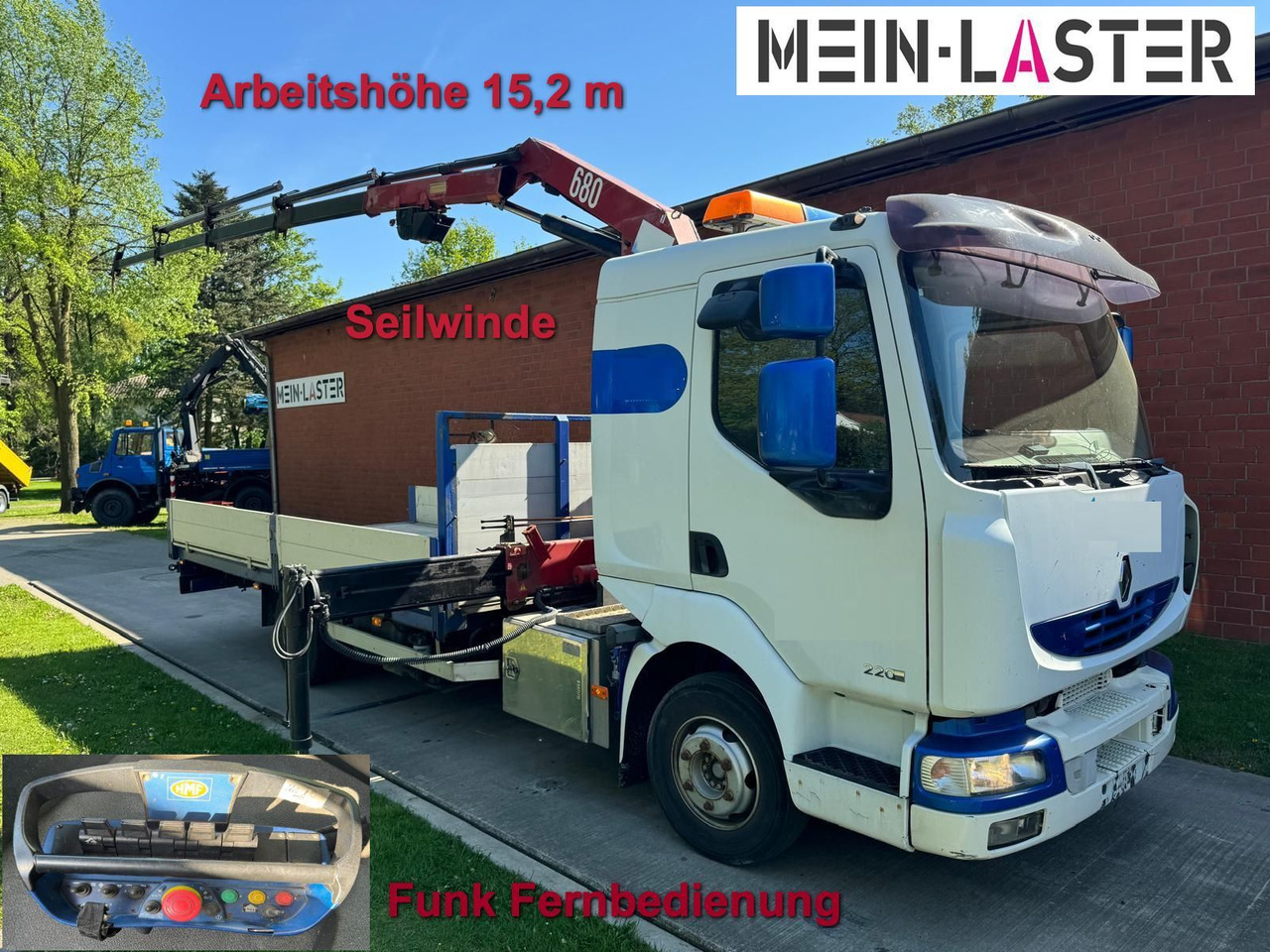 Renault Midlum 220 HMF 683 K4 15m-400 Kg Funk Seilwinde - Kraanaga veoauto: pilt 1 Renault Midlum 220 HMF 683 K4 15m-400 Kg Funk Seilwinde - Kraanaga veoauto: pilt 1