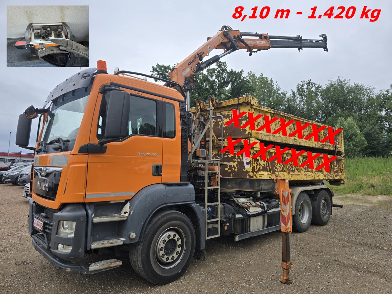 MAN TGS 28.440 BL/6x2/4/45 TGS 28.440 BL/6x2/4, Atlas Kran VDL Abrollanlage, Funk, Lenk-Liftachse, - Konkstõstukiga veoauto, Kraanaga veoauto: pilt 1 MAN TGS 28.440 BL/6x2/4/45 TGS 28.440 BL/6x2/4, Atlas Kran VDL Abrollanlage, Funk, Lenk-Liftachse, - Konkstõstukiga veoauto, Kraanaga veoauto: pilt 1