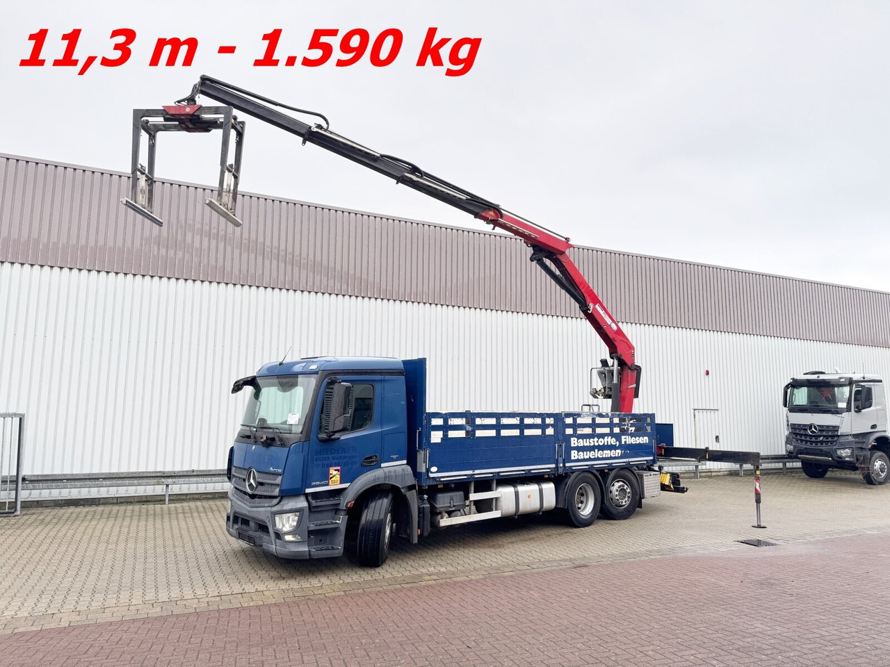 Mercedes-Benz Antos 2540 L 6x2 Antos 2540 L 6x2, Lenkachse, HMF 2110-L3 Heckkran - Kraanaga veoauto, Madelveok/ Platvormveok: pilt 1 Mercedes-Benz Antos 2540 L 6x2 Antos 2540 L 6x2, Lenkachse, HMF 2110-L3 Heckkran - Kraanaga veoauto, Madelveok/ Platvormveok: pilt 1