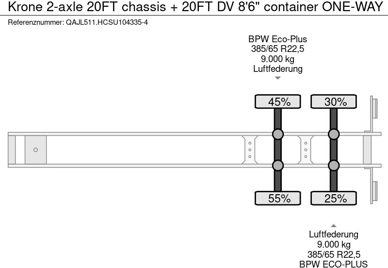 Konteinerveduk/ Tõstukiga poolhaagis Krone 2-axle 20FT chassis + 20FT DV 8'6" container ONE-WAY: pilt 12 Konteinerveduk/ Tõstukiga poolhaagis Krone 2-axle 20FT chassis + 20FT DV 8'6" container ONE-WAY: pilt 12