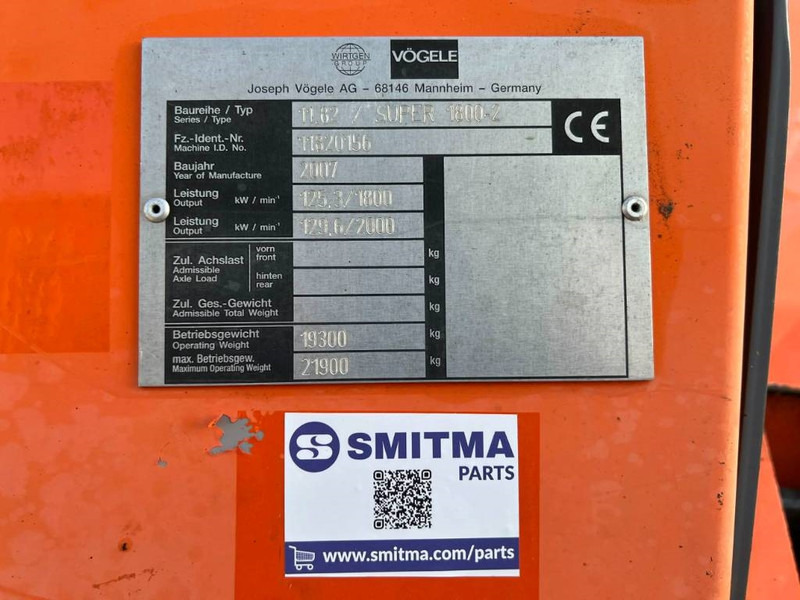 Vögele SUPER 1800-2 - Asfaldilaotur: pilt 5 Vögele SUPER 1800-2 - Asfaldilaotur: pilt 5