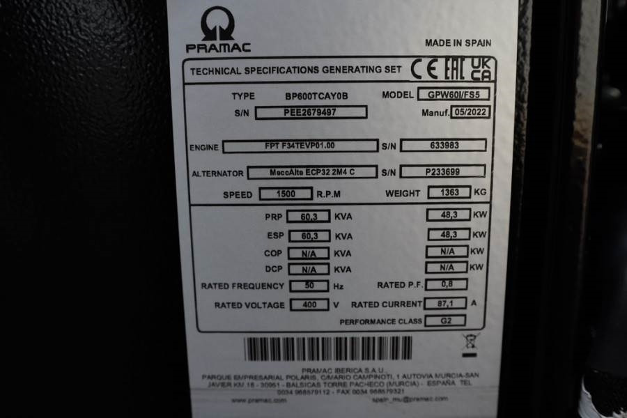 Pramac GPW60I/FS5 Diesel, 60 kVA, Also Available For Rent - Generaatorikomplekt: pilt 5 Pramac GPW60I/FS5 Diesel, 60 kVA, Also Available For Rent - Generaatorikomplekt: pilt 5