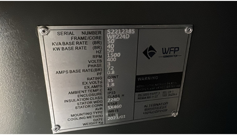 Generaatorikomplekt Diesel Generator Set WP55R (NEW!!! / 55 KVA/ 400V / 1500 RPM / 3 PHASE / 72 A / 50 HZ): pilt 11