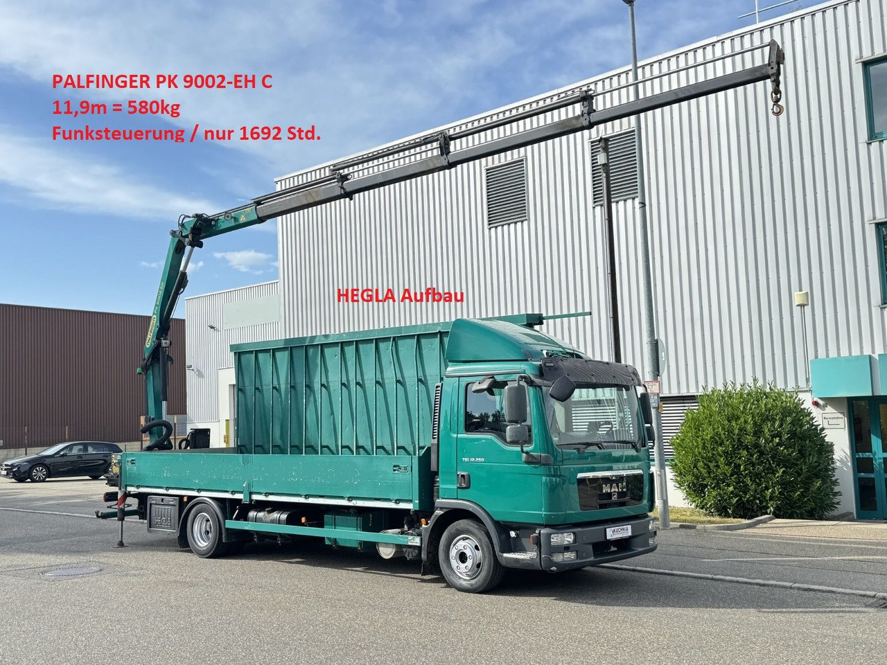 MAN TGL 12.250 Glastransport Kran PK9002 Funk Klima - Kraanaga veoauto: pilt 1 MAN TGL 12.250 Glastransport Kran PK9002 Funk Klima - Kraanaga veoauto: pilt 1