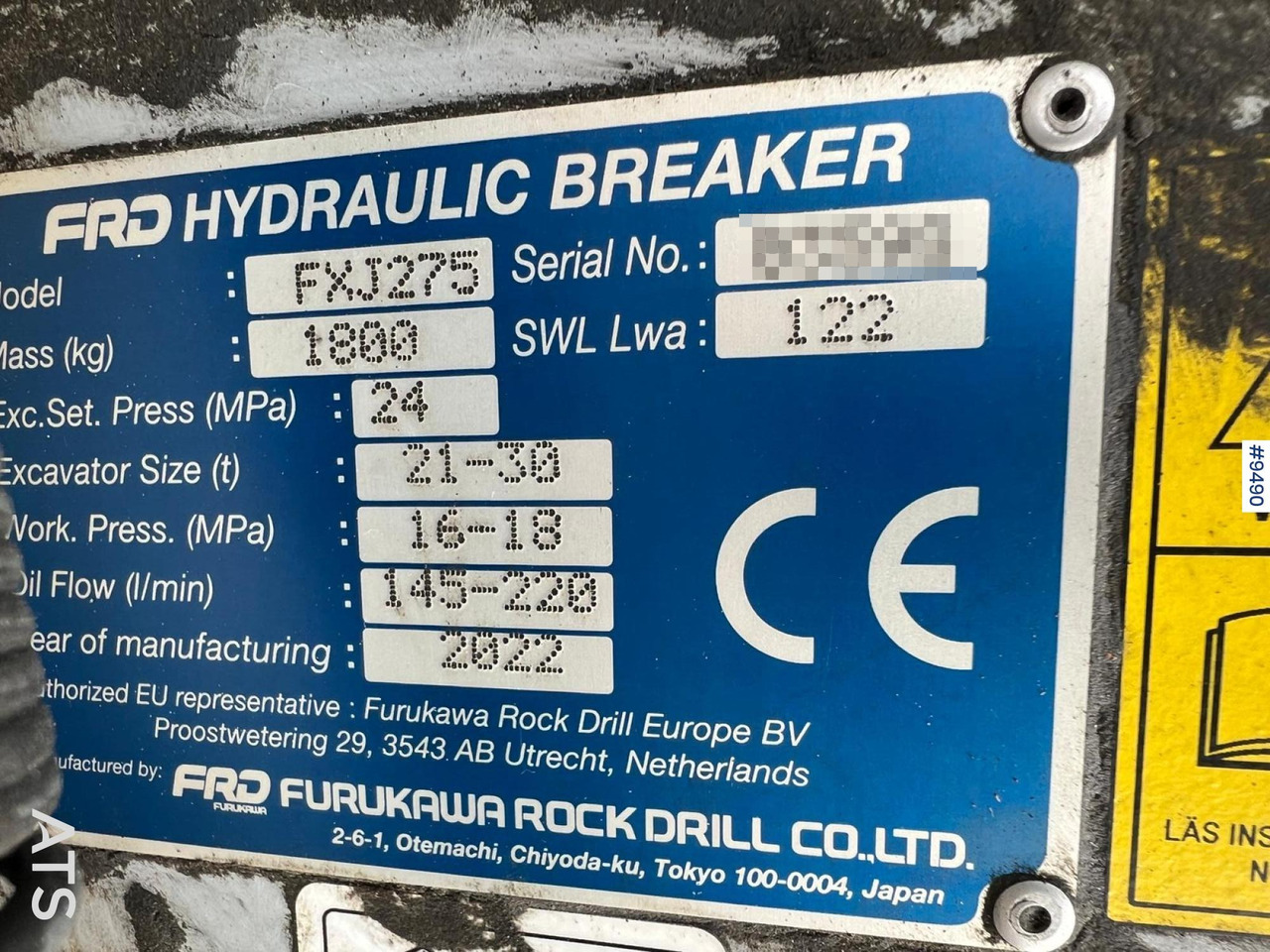 Hydraulic hammer FXJ275 Furukawa Rock drill - Hüdrauliline haamer - Ehitusmasinad: pilt 3 Hydraulic hammer FXJ275 Furukawa Rock drill - Hüdrauliline haamer - Ehitusmasinad: pilt 3