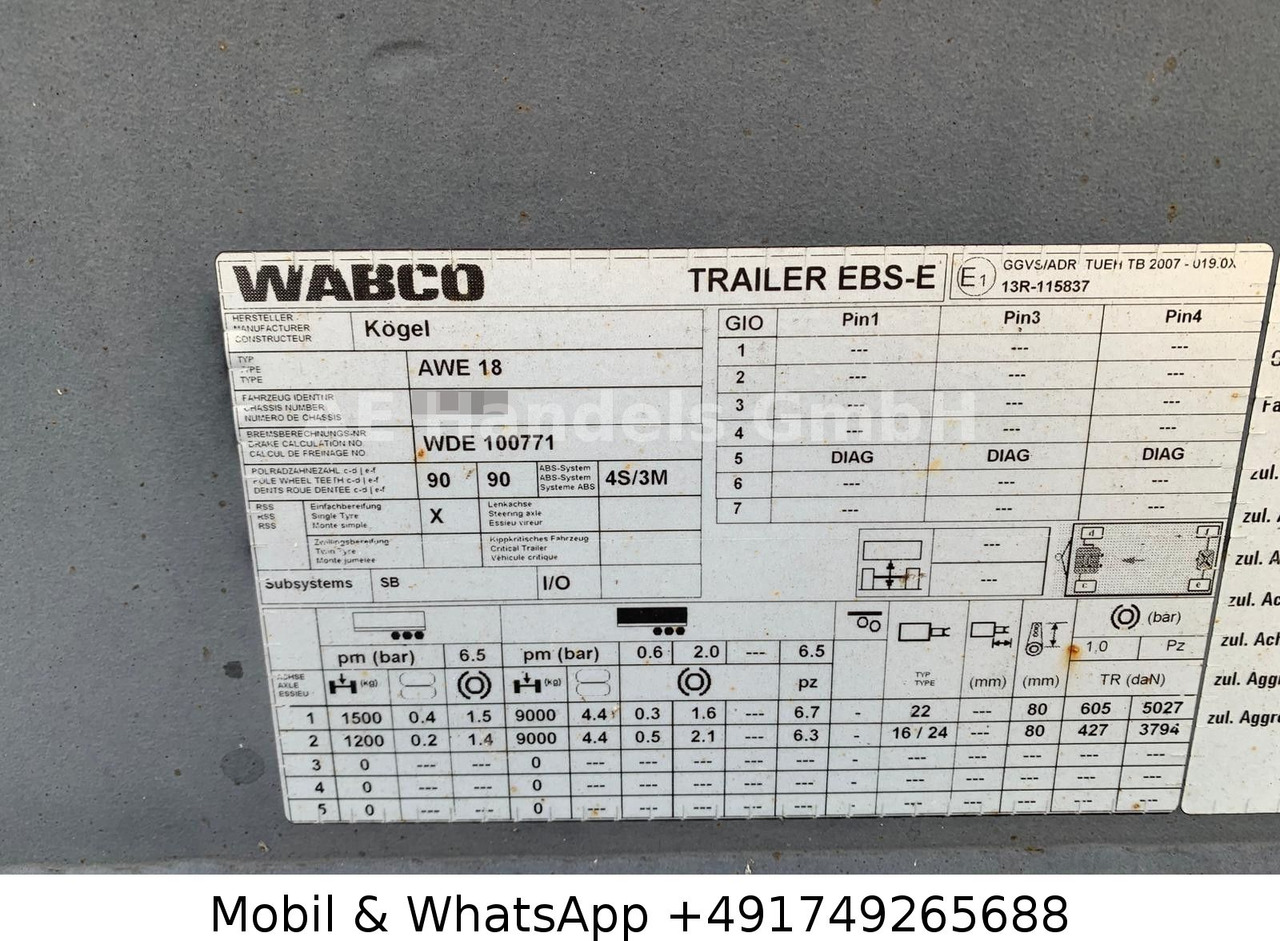 Konteinerveduk/ Tõstuk järelhaagis Kögel AW 18 BDF Drehschemel *Scheibenbremsen/Vollluft: pilt 12