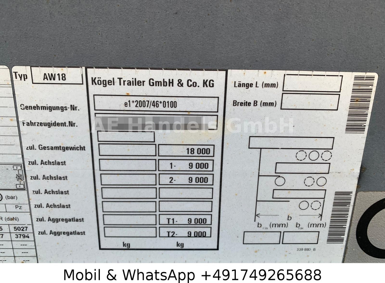 Konteinerveduk/ Tõstuk järelhaagis Kögel AW 18 BDF Drehschemel *Scheibenbremsen/Vollluft: pilt 11