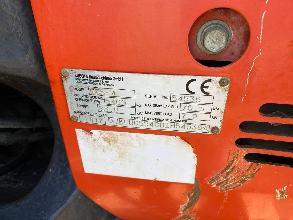 Miniekskavaator Kubota U55-4 1er Main/Certificat CE endommagée: pilt 9