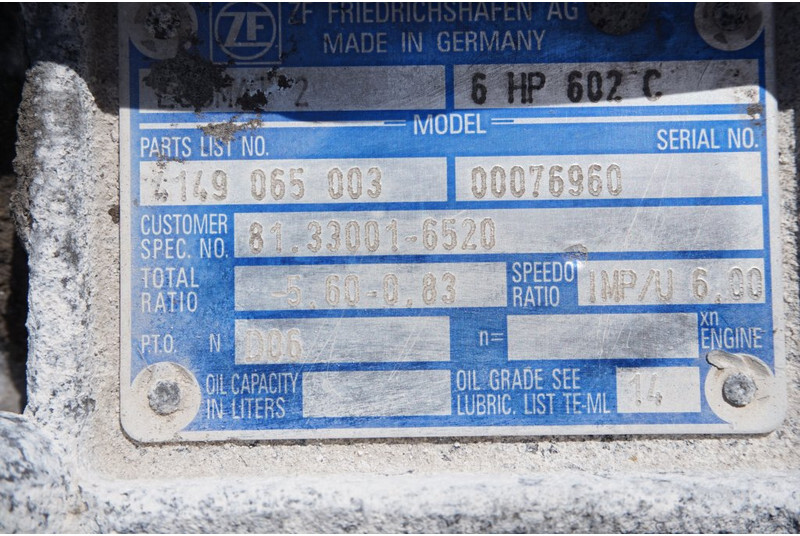 MAN 6HP602C 81.33001-6520 ZF4149.065.003 - Käigukast - Veoauto: pilt 5 MAN 6HP602C 81.33001-6520 ZF4149.065.003 - Käigukast - Veoauto: pilt 5