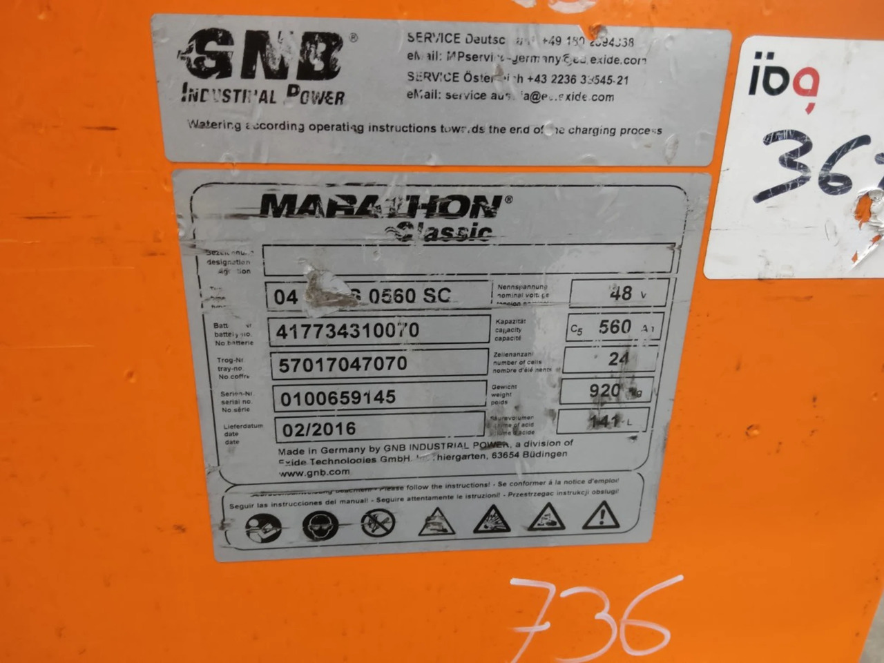 GNB 48V 560Ah - Aku - Materjali käitlemise seade: pilt 2 GNB 48V 560Ah - Aku - Materjali käitlemise seade: pilt 2