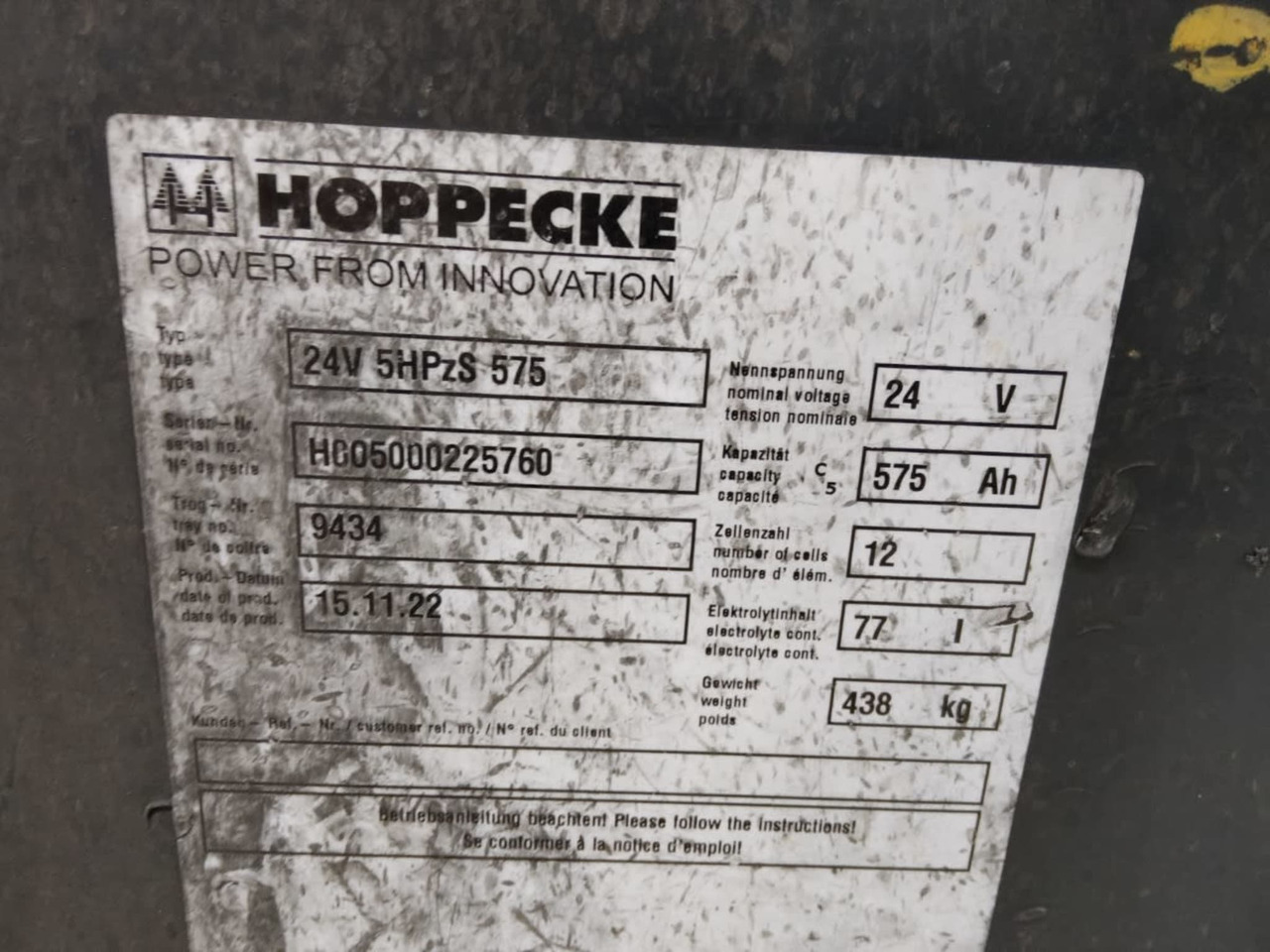 HOPPECKE Battery 24V 575Ah - Aku - Materjali käitlemise seade: pilt 2 HOPPECKE Battery 24V 575Ah - Aku - Materjali käitlemise seade: pilt 2