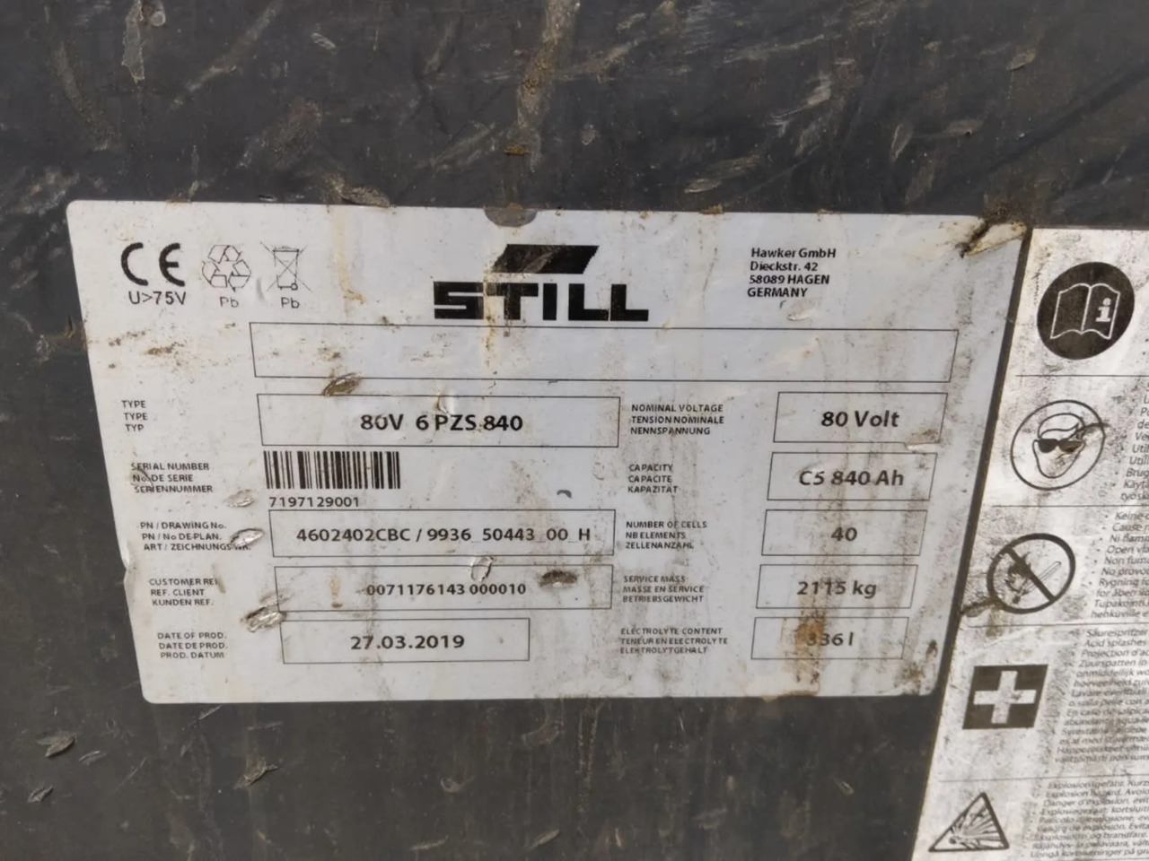 Hawker Battery 80V 840Ah - Aku - Materjali käitlemise seade: pilt 2 Hawker Battery 80V 840Ah - Aku - Materjali käitlemise seade: pilt 2