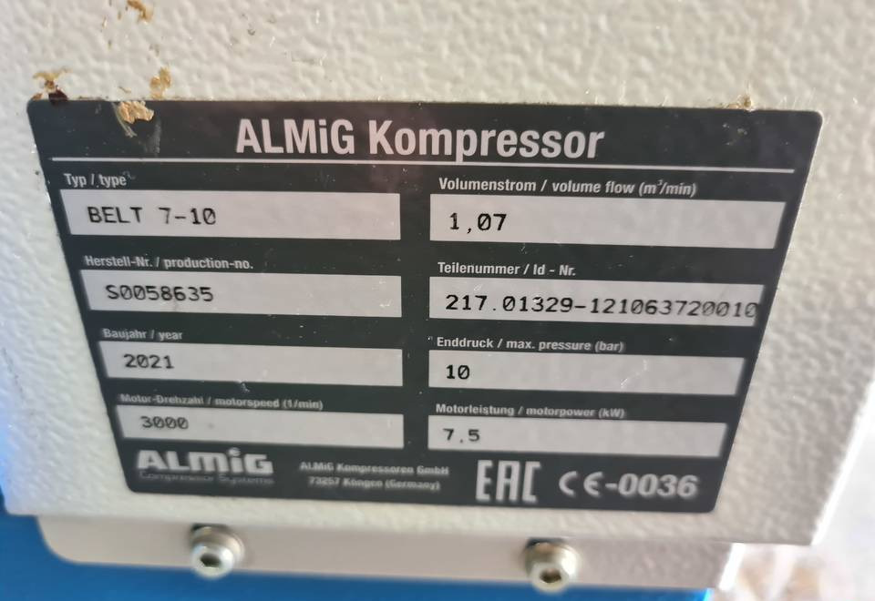 Kompresor śrubowy Almig Belt 7, 7,5 kw. 2021r - Õhukompressor: pilt 4 Kompresor śrubowy Almig Belt 7, 7,5 kw. 2021r - Õhukompressor: pilt 4