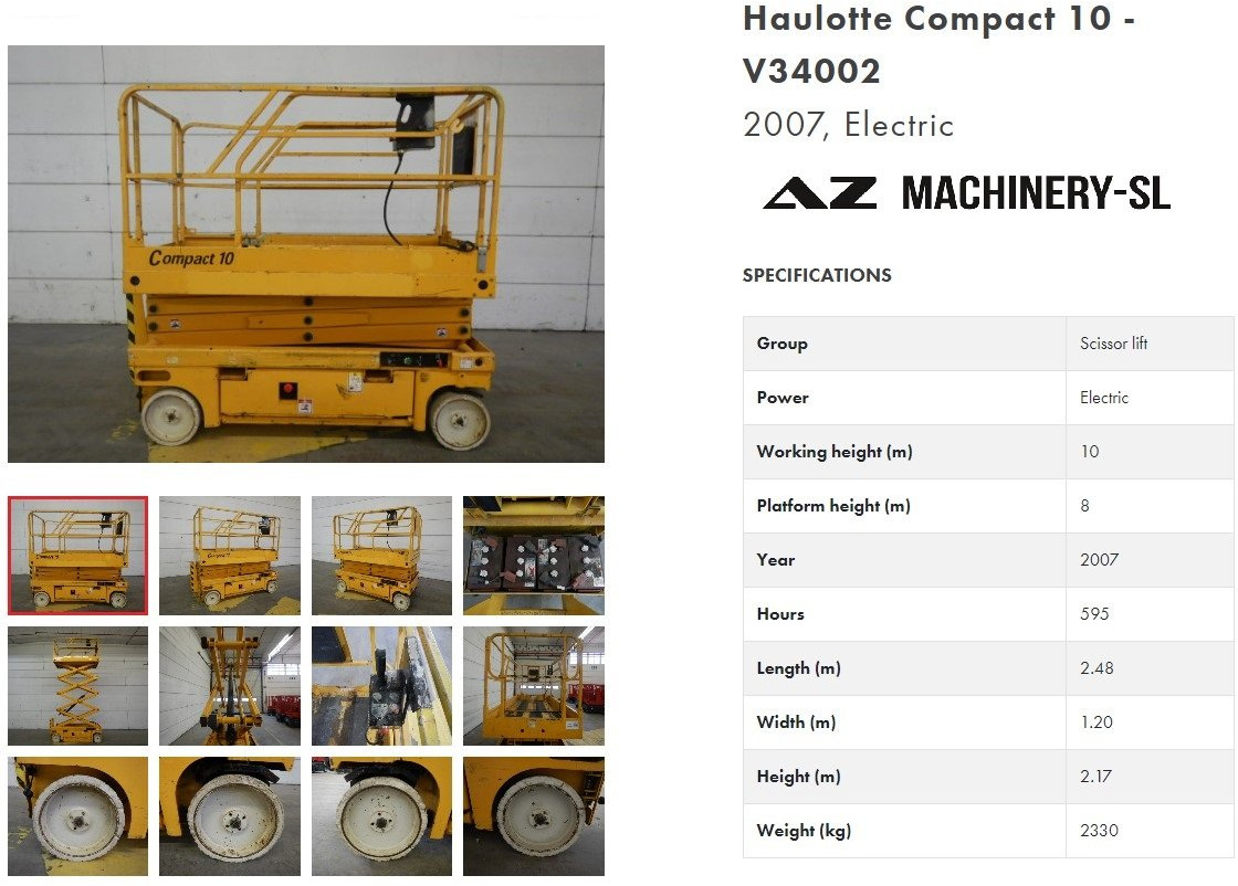 Used Electric scissor Lift Haulotte Compact 10 - Käärlift: pilt 1 Used Electric scissor Lift Haulotte Compact 10 - Käärlift: pilt 1