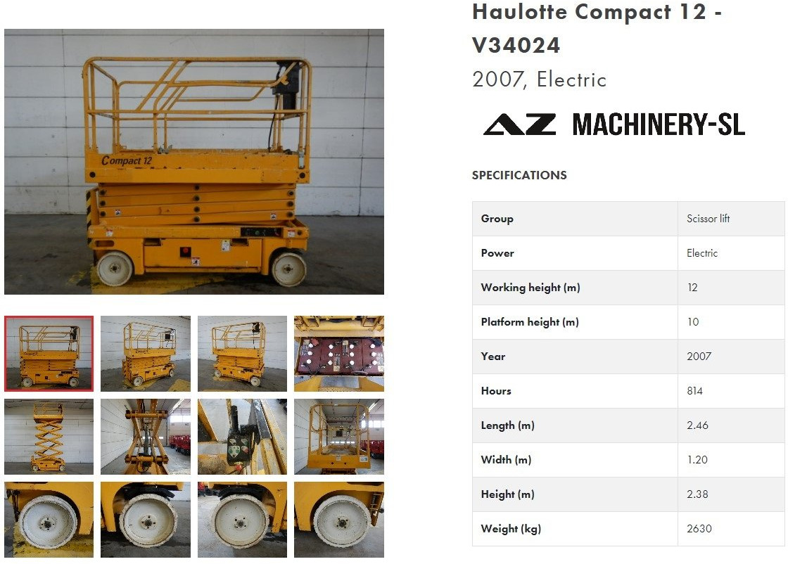 Used Electric scissor Lift Haulotte Compact 12 - Käärlift: pilt 1 Used Electric scissor Lift Haulotte Compact 12 - Käärlift: pilt 1