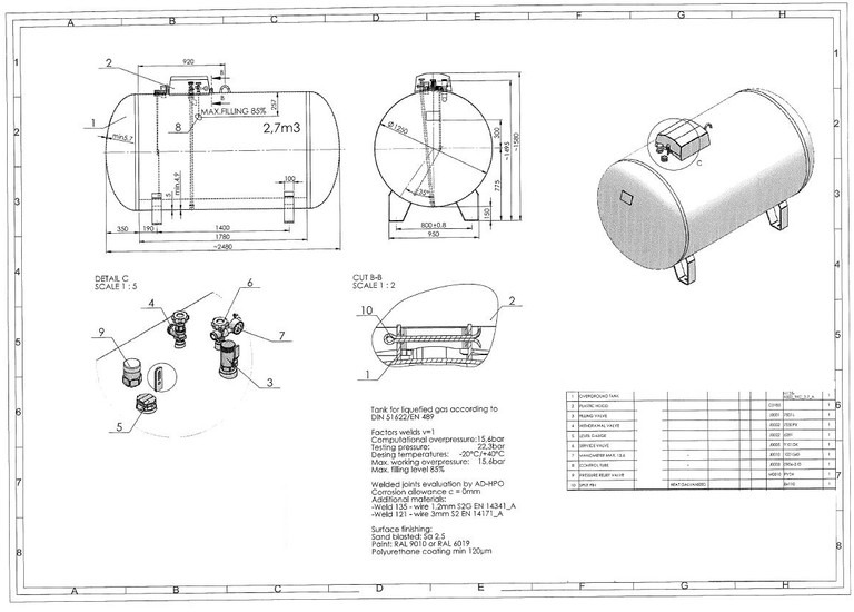 De Visser Propaan/Butaan LPG tank 2700 L (1,35 ton) Gastank, Gas, Gaz, LPG, GPL, Propane, Butane Ø 1250 including tank fittings - Kütusepaak: pilt 3 De Visser Propaan/Butaan LPG tank 2700 L (1,35 ton) Gastank, Gas, Gaz, LPG, GPL, Propane, Butane Ø 1250 including tank fittings - Kütusepaak: pilt 3