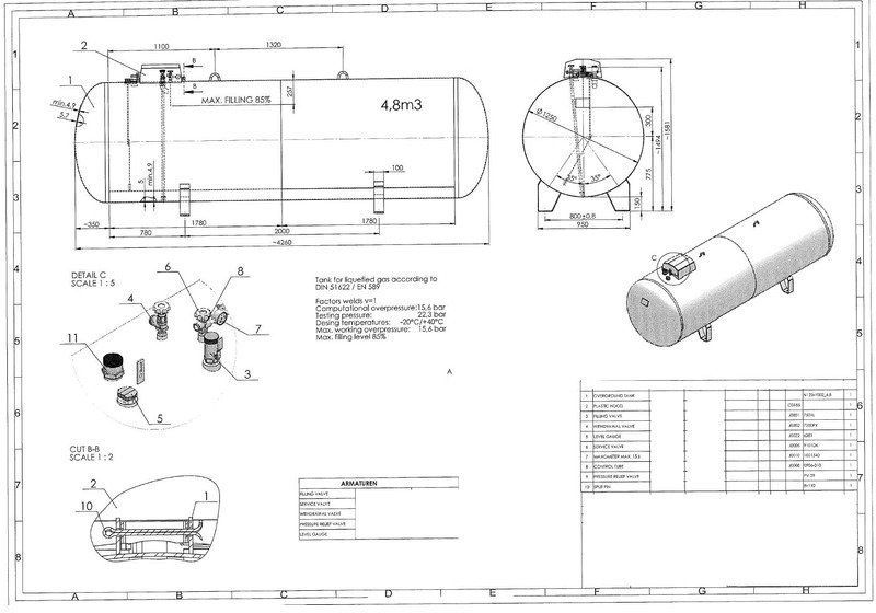 De Visser Propaan/Butaan LPG tank 4850 L (2,43 ton) Gastank, Gas, Gaz, LPG, GPL, Propane, Butane Ø 1250 including tank fittings - Kütusepaak: pilt 5 De Visser Propaan/Butaan LPG tank 4850 L (2,43 ton) Gastank, Gas, Gaz, LPG, GPL, Propane, Butane Ø 1250 including tank fittings - Kütusepaak: pilt 5