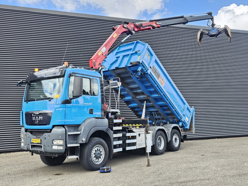 MAN TGS 28.400 6X4-4 BL / CRANE + 2 SIDE TIPPER - Kallurauto, Kraanaga veoauto: pilt 1 MAN TGS 28.400 6X4-4 BL / CRANE + 2 SIDE TIPPER - Kallurauto, Kraanaga veoauto: pilt 1