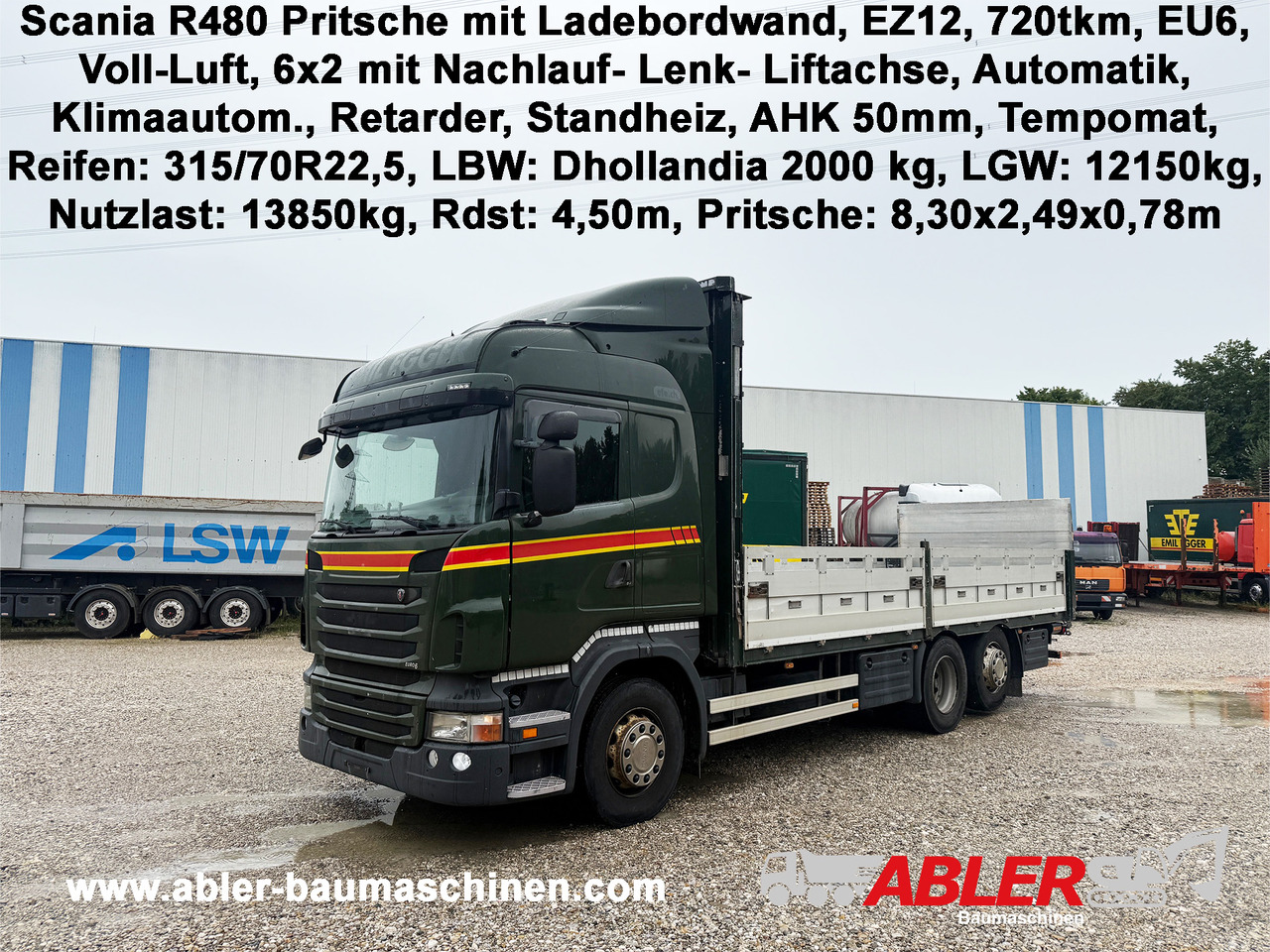 Scania R480 Pritsche mit Ladebordwand AHK - Madelveok/ Platvormveok, Kraanaga veoauto: pilt 1 Scania R480 Pritsche mit Ladebordwand AHK - Madelveok/ Platvormveok, Kraanaga veoauto: pilt 1