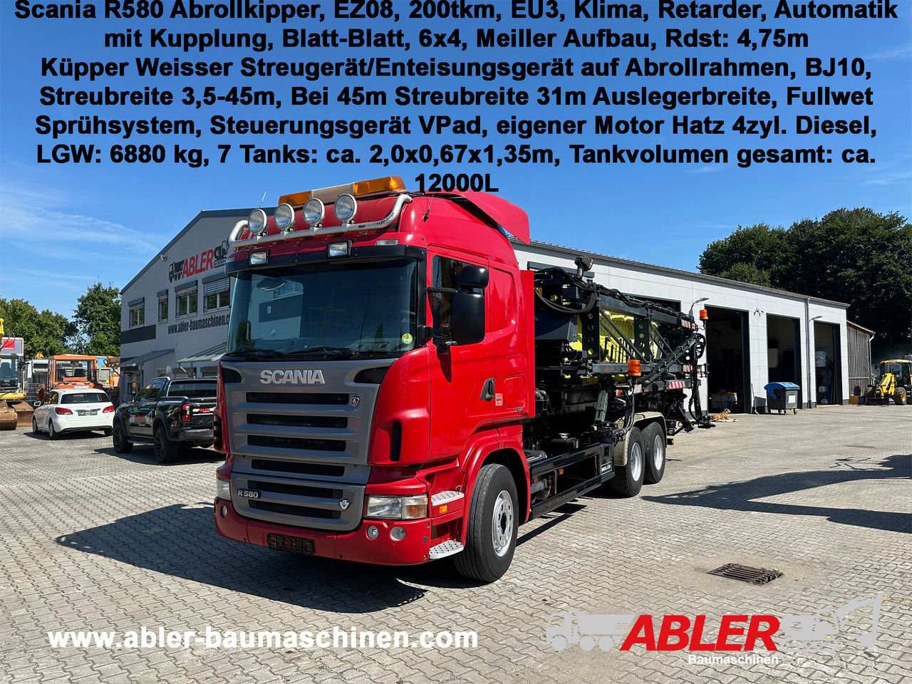 Scania R580 Abrollkipper V8 Mit Küpper Weisser Enteisungsgerät 45m - Konkstõstukiga veoauto: pilt 1 Scania R580 Abrollkipper V8 Mit Küpper Weisser Enteisungsgerät 45m - Konkstõstukiga veoauto: pilt 1