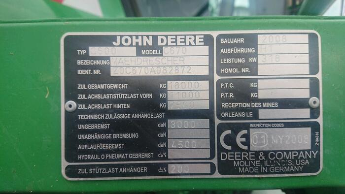 John Deere C 670 - Kombain: pilt 2 John Deere C 670 - Kombain: pilt 2