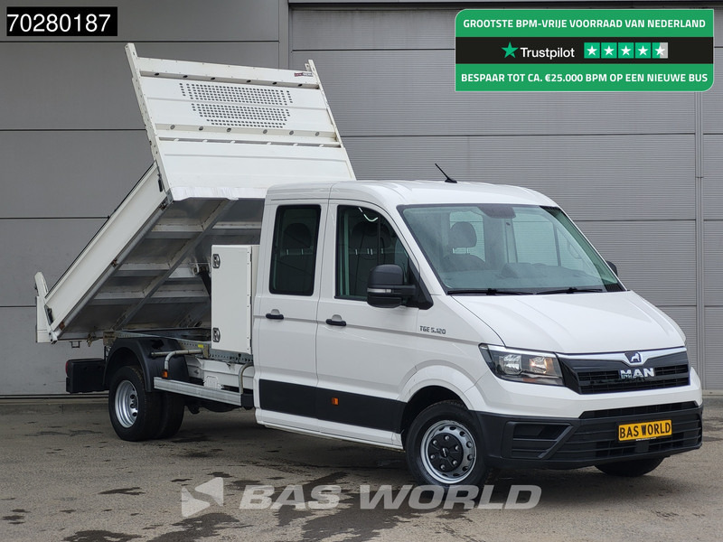 MAN TGE 5.120 Kipper met Kist Dubbel Cabine Dubbellucht 3,5t Trekhaak Navi Airco Cruise Euro6 Tipper Kipper Benne Airco Dubbel cabine Trekhaak - Tarbesõiduk kallur: pilt 1 MAN TGE 5.120 Kipper met Kist Dubbel Cabine Dubbellucht 3,5t Trekhaak Navi Airco Cruise Euro6 Tipper Kipper Benne Airco Dubbel cabine Trekhaak - Tarbesõiduk kallur: pilt 1