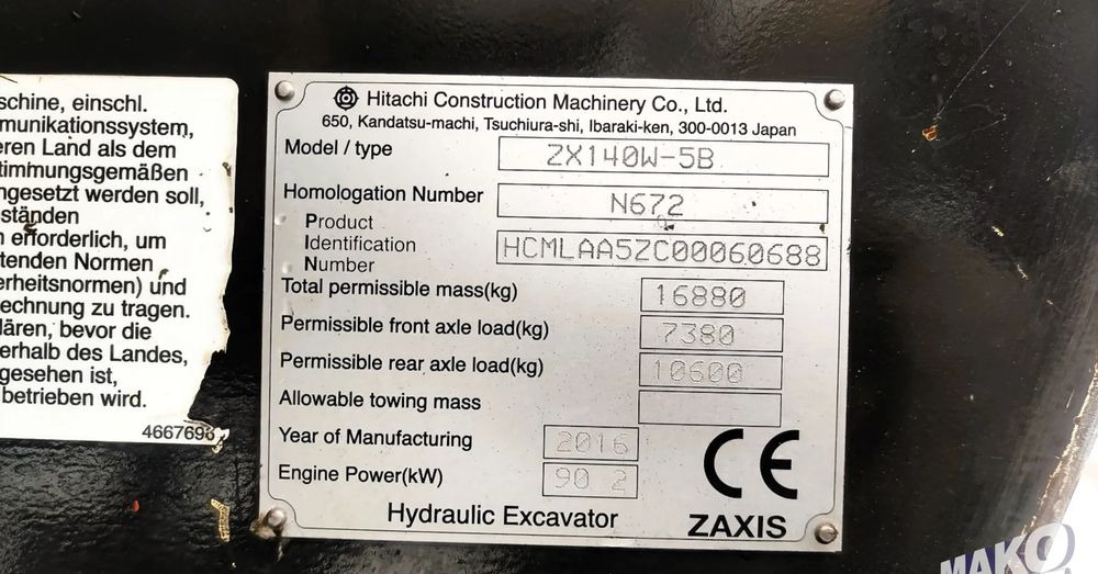 Ratastel ekskavaator Hitachi ZX 140: pilt 13