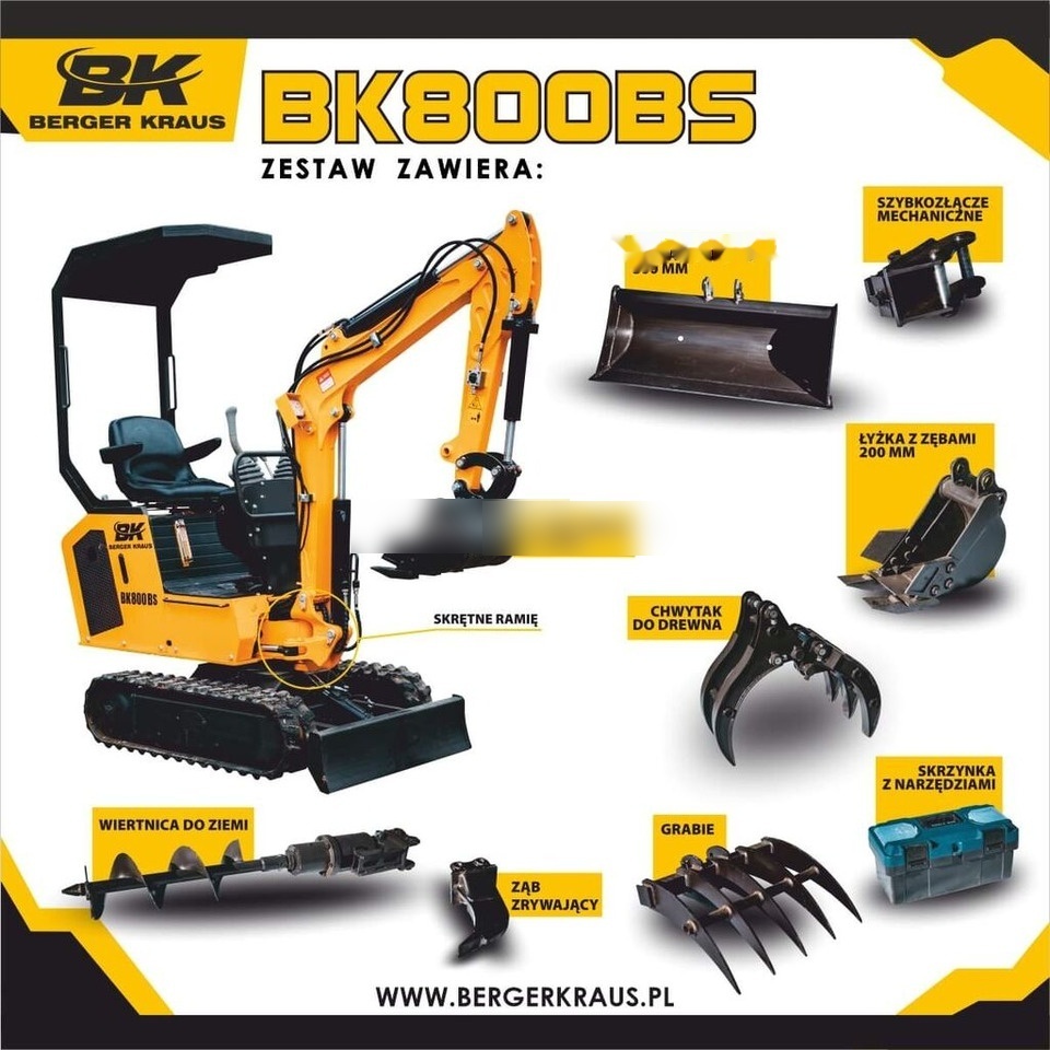 Berger Kraus Mini Excavator BK800BS torsion arm with FULL equipment - Miniekskavaator: pilt 1 Berger Kraus Mini Excavator BK800BS torsion arm with FULL equipment - Miniekskavaator: pilt 1