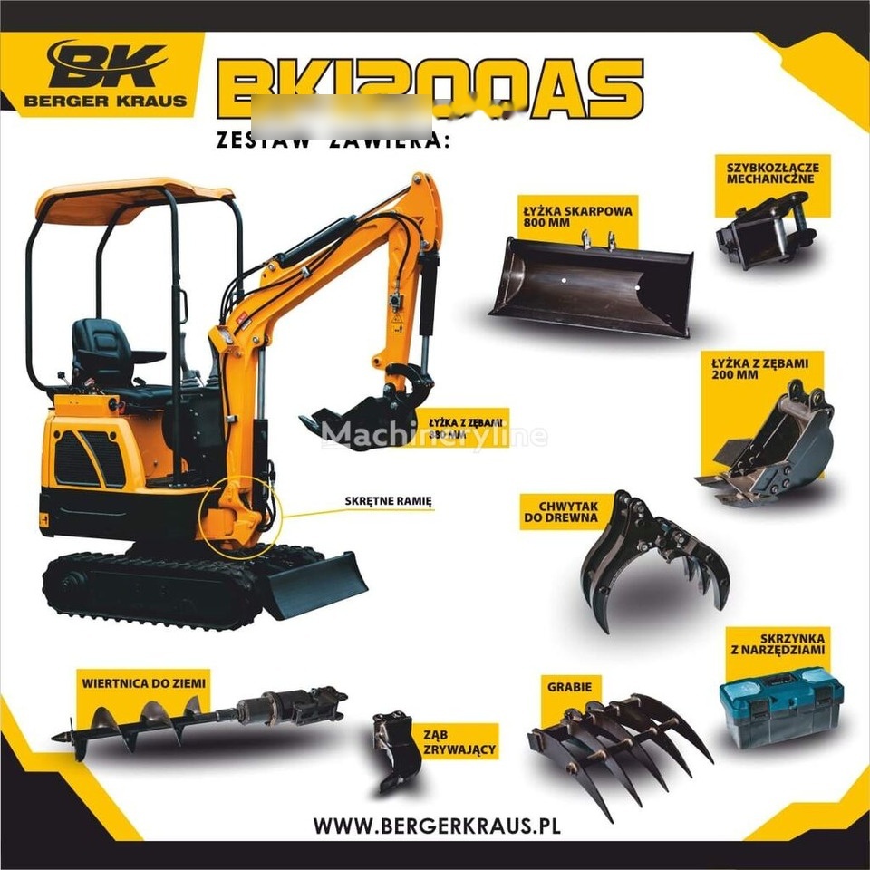 Berger Kraus Nowy BERGER KRAUS BK1200AS KUBOTA skrętne ramie Minikoparka + ze - Miniekskavaator: pilt 1 Berger Kraus Nowy BERGER KRAUS BK1200AS KUBOTA skrętne ramie Minikoparka + ze - Miniekskavaator: pilt 1