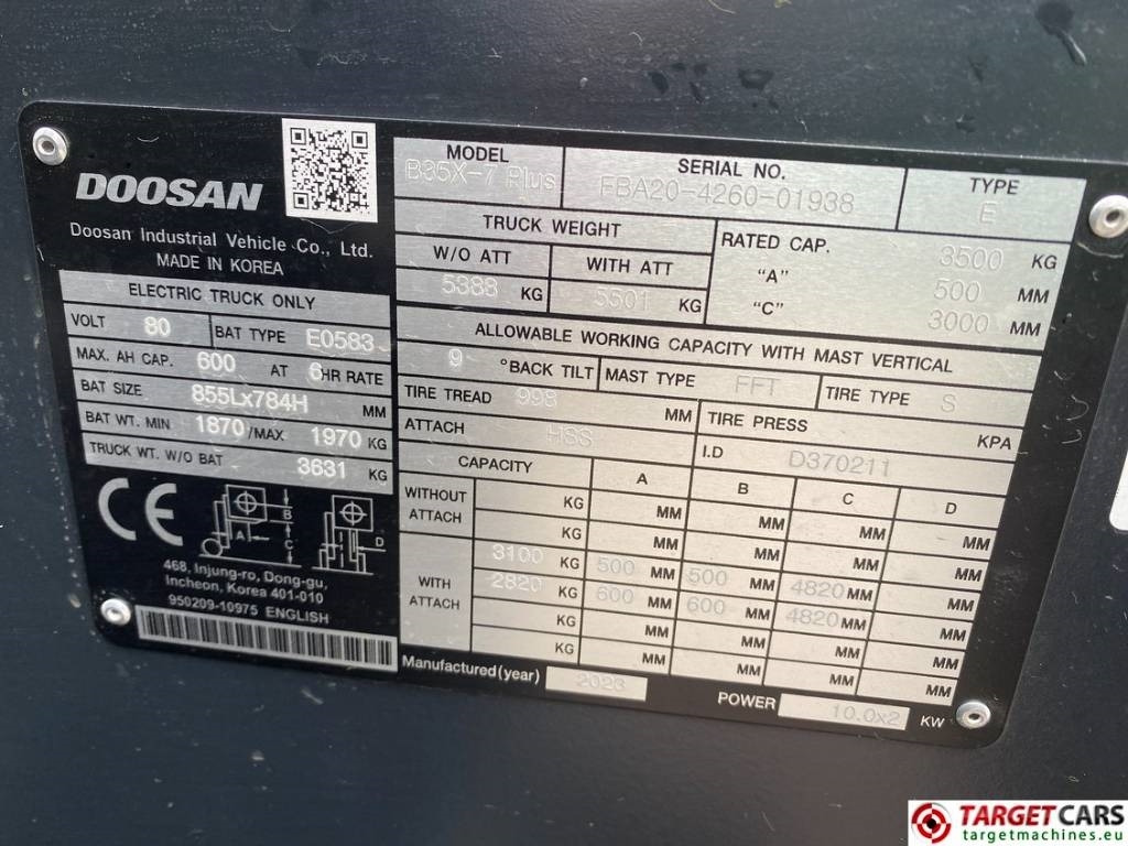 Uus Elektritõstuk Doosan B35X-7 Plus Electric Forklift 3.5T Triplex-482cm: pilt 15