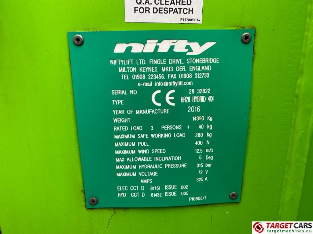 Liigendpoom Niftylift HR28 HyBrid Articulated 4x4 Boom Work Lift 2800cm: pilt 10
