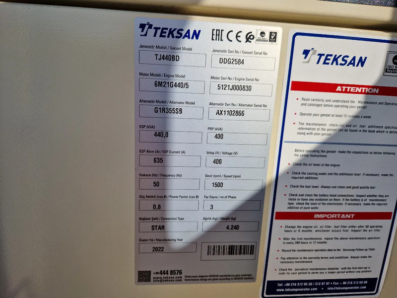 Baudouin Teksan TJ440BD generator 440 kVA Baudouin 6-cilinder UNUSED - Generaatorikomplekt: pilt 5 Baudouin Teksan TJ440BD generator 440 kVA Baudouin 6-cilinder UNUSED - Generaatorikomplekt: pilt 5