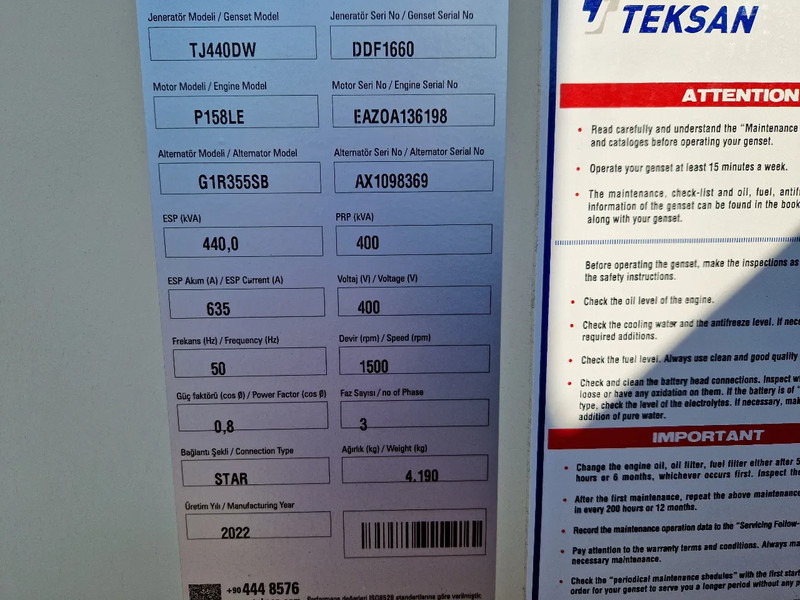 Doosan Teksan TJ440DW generator 440kVA Doosan 8-cilinder UNUSED - Generaatorikomplekt: pilt 5 Doosan Teksan TJ440DW generator 440kVA Doosan 8-cilinder UNUSED - Generaatorikomplekt: pilt 5