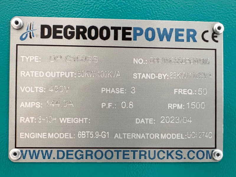 Generaatorikomplekt DEGROOTE POWER DP-C100SS 100KVA: pilt 14