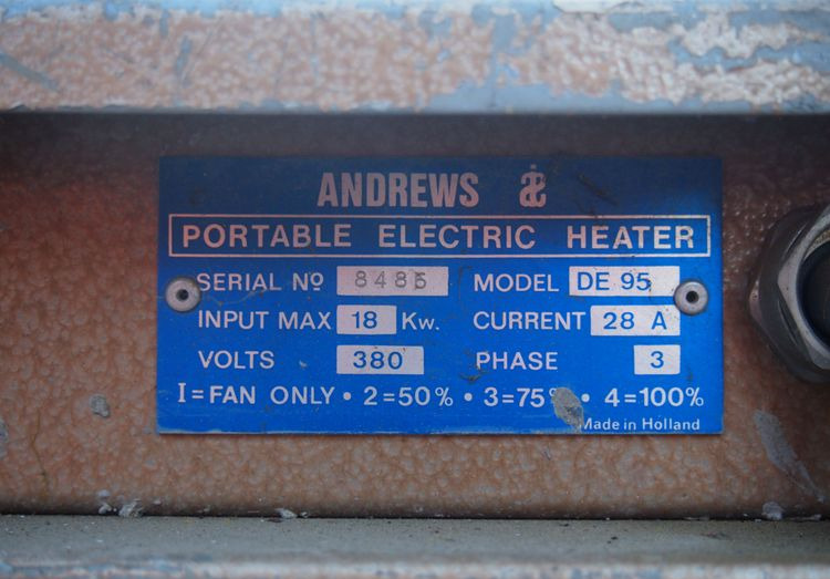 Nagrzewnica Mp DE95 2010 Nagrzewnica elektryczna 18KW ANDREWS DE95 - Ehitussoojendi: pilt 2 Nagrzewnica Mp DE95 2010 Nagrzewnica elektryczna 18KW ANDREWS DE95 - Ehitussoojendi: pilt 2