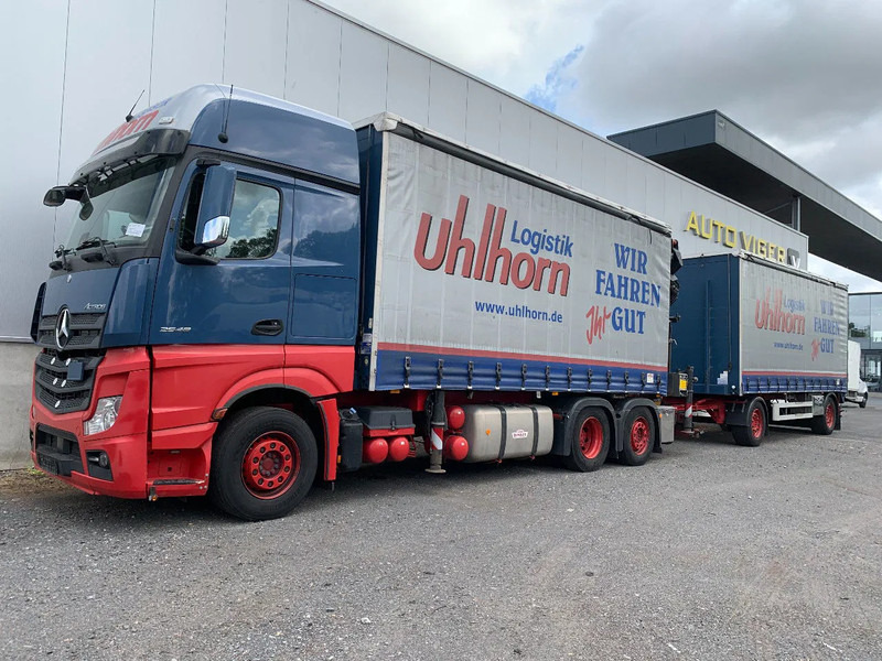 Mercedes-Benz Actros 2548 6X2 + Aanhanger*Palfinger crane*Cruise control*Airco* - Tent veoauto, Kraanaga veoauto: pilt 1 Mercedes-Benz Actros 2548 6X2 + Aanhanger*Palfinger crane*Cruise control*Airco* - Tent veoauto, Kraanaga veoauto: pilt 1