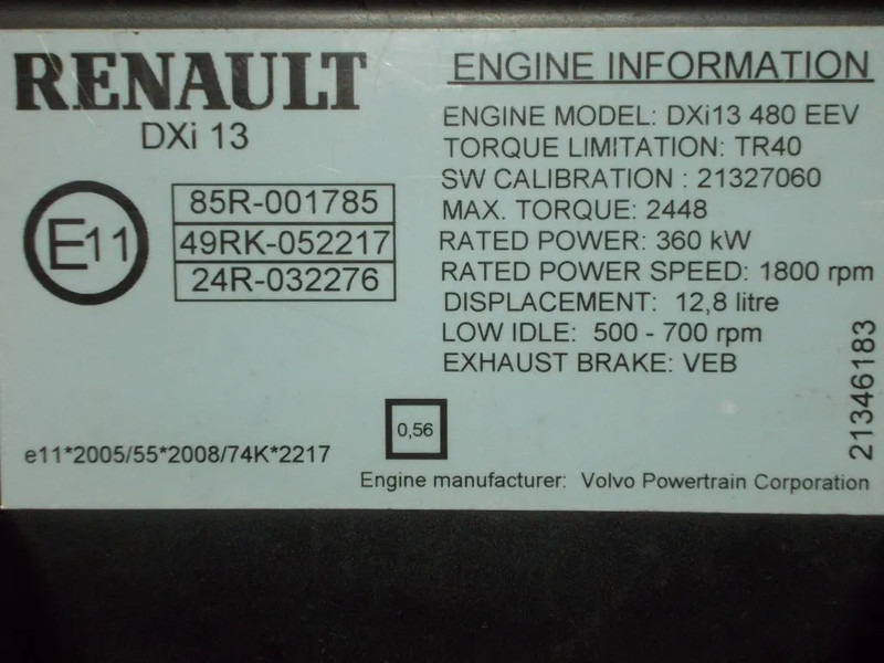 Renault 21327060//21346183//318946 //DXI 13 480 PK EEV EURO 5 - Mootor - Veoauto: pilt 5 Renault 21327060//21346183//318946 //DXI 13 480 PK EEV EURO 5 - Mootor - Veoauto: pilt 5