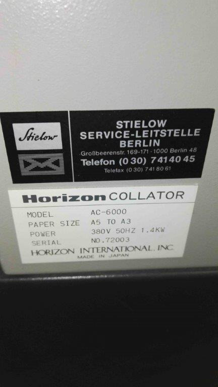 HORIZON Single Sheet Vacuum Feeder Gathering Machine AC-6000 S CF-20 with Cover Feeder - Trükimasin: pilt 4 HORIZON Single Sheet Vacuum Feeder Gathering Machine AC-6000 S CF-20 with Cover Feeder - Trükimasin: pilt 4