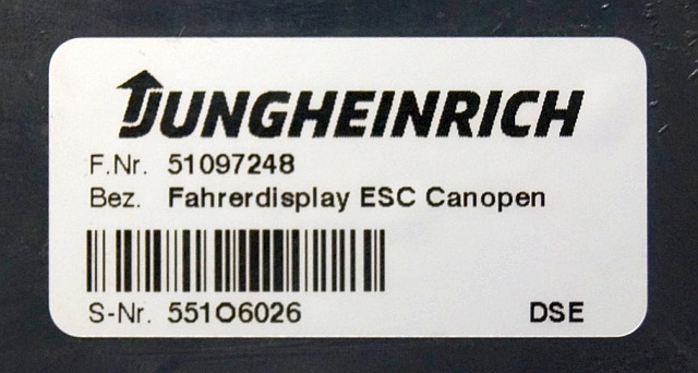 Jungheinrich 51097248 | Display ESC canopen sn. 551O6026 - Armatuurlaud - Materjali käitlemise seade: pilt 3 Jungheinrich 51097248 | Display ESC canopen sn. 551O6026 - Armatuurlaud - Materjali käitlemise seade: pilt 3
