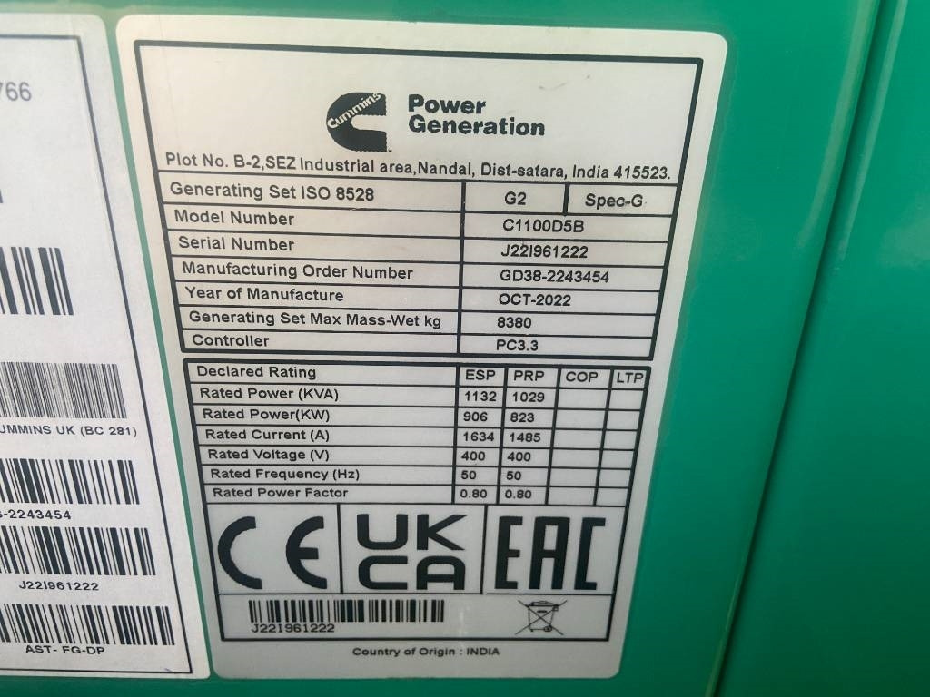 Cummins C1100D5B - 1.100 kVA Open Generator - DPX-18531-O - Generaatorikomplekt: pilt 4 Cummins C1100D5B - 1.100 kVA Open Generator - DPX-18531-O - Generaatorikomplekt: pilt 4