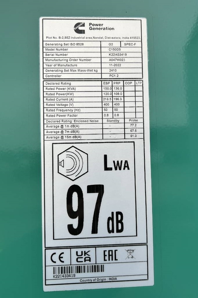 Cummins C150D5 - 150 kVA Generator - DPX-18510 - Generaatorikomplekt: pilt 4 Cummins C150D5 - 150 kVA Generator - DPX-18510 - Generaatorikomplekt: pilt 4